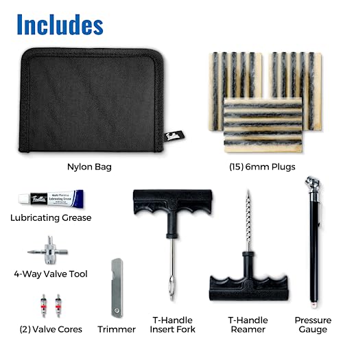 Tirellix Flat Tire Repair Kit (with Trimmer) - 24 Piece Tire Puncture Repair Kit for Car, Auto, Emergency Tire Repair Tools and Tire Plugs in Zippered Organizer Carry Case, for Tubeless Tires - Image 3