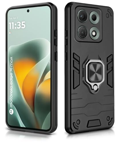 Image of WOW IMAGINE Shock Proof Back Case Mobile Cover for Motorola Moto Edge 70 Max 5G | Back Cover Case (Tough Armor | Hybrid PC + TPU | Ring Holder & in-Built Kickstand | Black)