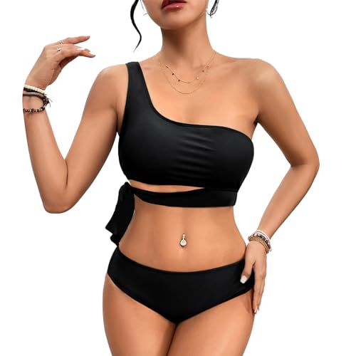MLPKOI Costume da Bagno Donna Due Pezzi Costumi, Vita Alta Sexy Vintage Swimwear Push Up Imbottito Reggiseno Tummy Control Beachwear Swimwear