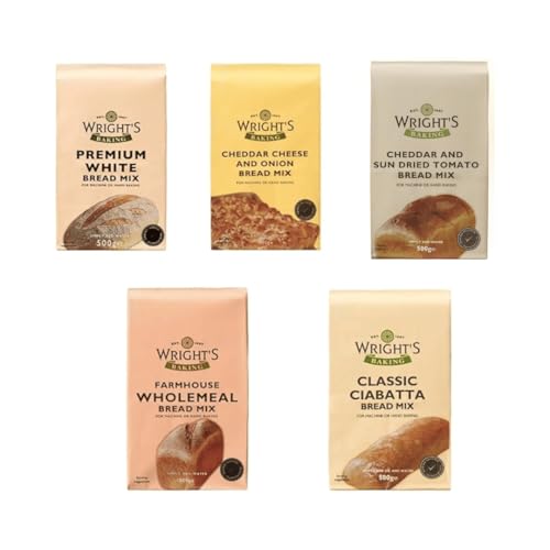 Wrights selection Bread Mix pack 5X500g Premium White | Cheddar Cheese & Sundried Tomato | cheddar and onion | Wholemeal | Ciabatta (NP)