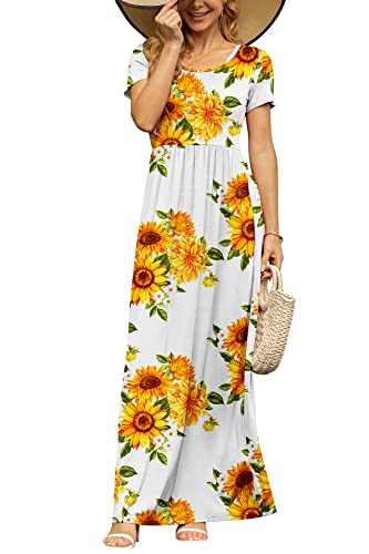 Image of DB MOON Womens 2026 Summer Maxi Dresses Casual Short Sleeve Empire Waist Spring Long Dress with Pockets
