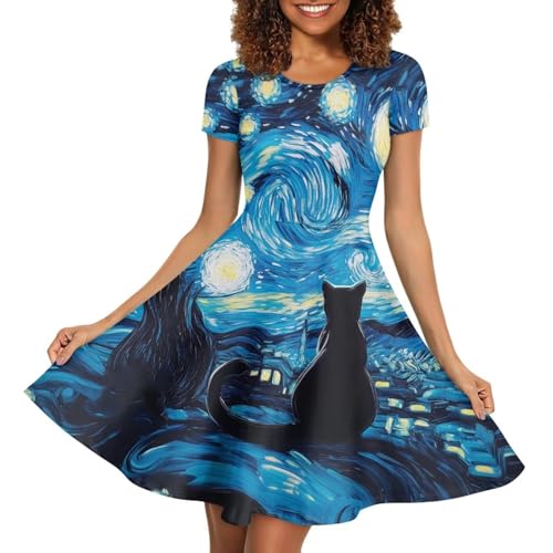 Image of AFPANQZ Womens Casual Summer Lightweight Vintage Dress Short Sleeve Midi Dress Knee-Long Luxury Formal Dress