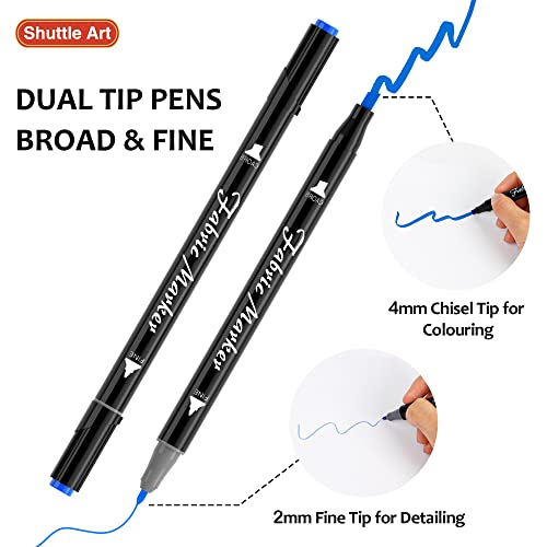 Image of Shuttle Art Fabric Markers Pens, 30 Colors Dual Tip Fabric Marker Permanent No Bleed Markers for T-Shirts Sneakers, Non-Toxic & Child Safe Shirt Pens for Adult Painting Writing