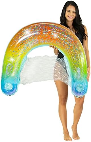 PoolCandy Sun Chair Water Raft, Multiple Chair Styles (Rainbow Haze + Glitter Sun Chair Pool Float)