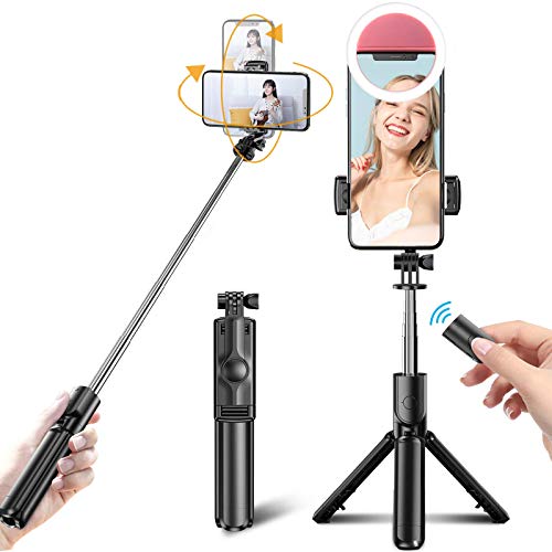 Selfie Stick, Extendable Selfie Stick with Wireless Remote and Tripod Stand,Phone Holder Compatible with iPhone and Android Smartphone (with Free Selfie Lights)