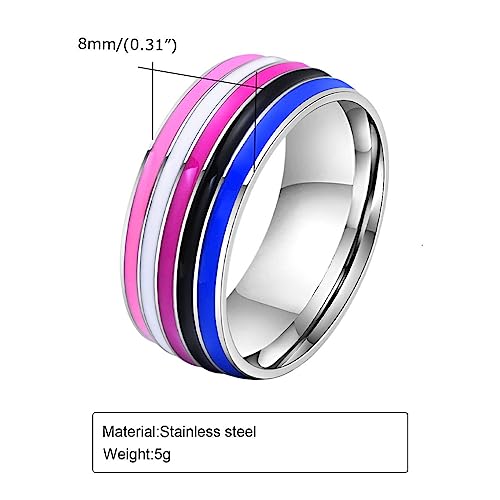 Image of Unisex 8mm Colorful Stripes Pride Ring | Stainless Steel Unique Cool Enamel Homosexuals LGBT Gay Eternity Couple Wedding Band
