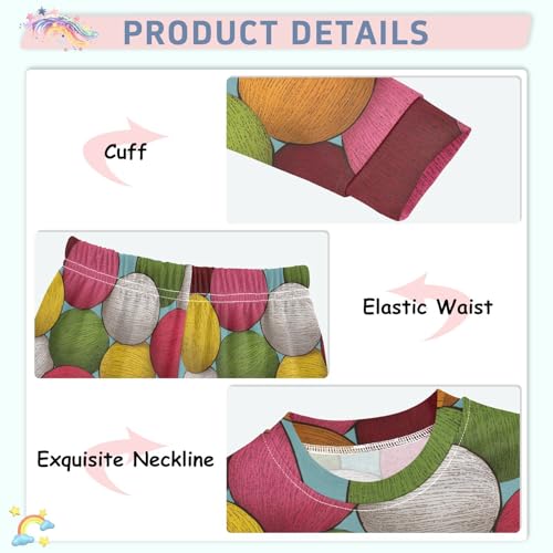 Pajama Sets Long Sleeve Colorful Balls Pattern Print Soft Comfy Sleepwear 2 Piece PJS 3-8T4