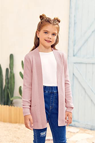 Girls Long Sleeve Casual Cardigan Kids Open Front Soft Knit Oversized Sweater with Pockets4