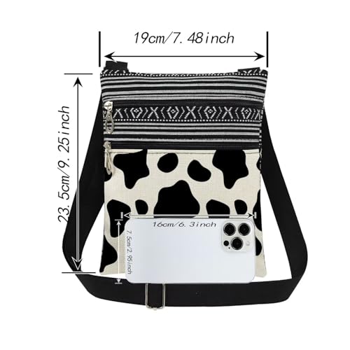 Stylish Cow Print Men Crossbody Bag - Adjustable Women Shoulder Bag with Cow Print Zipper Purse Ranch-Themed Country Gatherings Farmhouse Gift Daily Commute or Casual Outings2