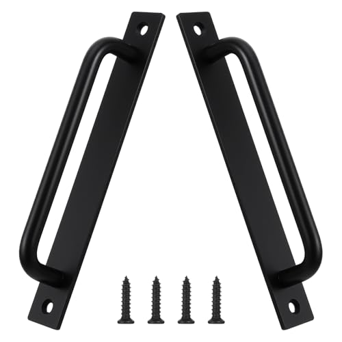 Lot de 2 poignées de porte coulissantes - Noir - Avec 4 vis - En fonte - Robuste - Vintage - Pour porte de balcon, extérieur, porte de grange - Pour porte de grange, garage, porte de jardin