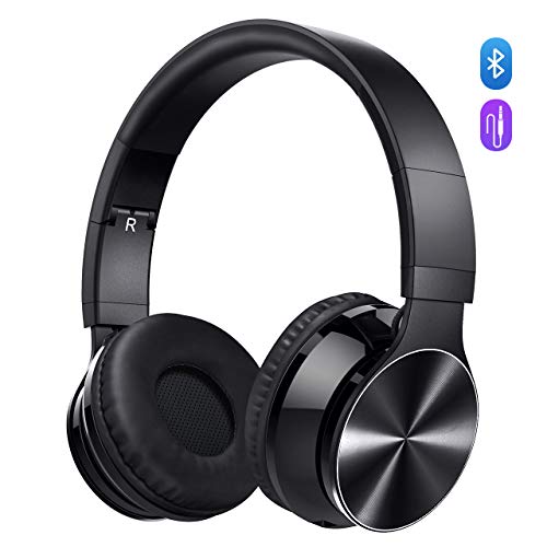 Cuffie bluetooth sovrauricolari Omorc, wireless pieghevoli, Hi-Fi stereo con microfono e cancellazione del rumore, supportano le chiamate in vivavoce e modalità cablato per PC/cellulari/TV  nero