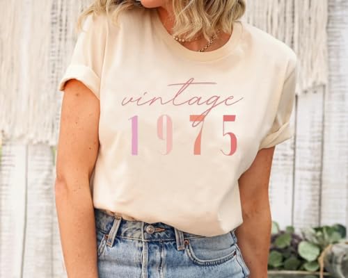 50th Birthday Gift for Women Vintage 1975 Shirt Letter Print Retro Party Tops Casual Short Sleeve Tee4
