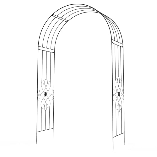 homasis arco da giardino per piante rampicanti, traliccio alto 225 cm in metallo, pergolato per vite e rose, supporto con decorazione floreale e piedini a punta, per matrimonio, ingresso e cortile