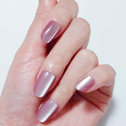 Press on Nails Oval, Pink Shimmery Fake Nail, Kit of 24 False Nails, 24 Adhesive Tabs and Tools