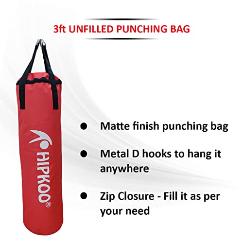 Image of Hipkoo Sports 3 Feet Unfilled Matte Punching Bag with Hand Wrap Combo | 1 Punching Bag & 1 Hand Wrap | for Boxing, MMA, Sparring, Punching Training Kick & Muay Thai (Red)