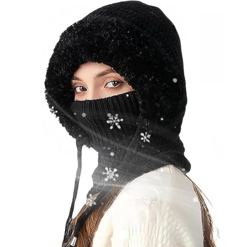 Bonnet tricoté une pièce femme contre le froid au visage et au cou