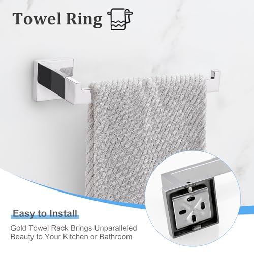 Image of TURS 5-Piece Bathroom Hardware Set Polished Chrome Towel Bar Holder Sets Hand Towel Holder and 2 Towel Hooks, Stainless Steel Wall Mounted, Q7P-P5