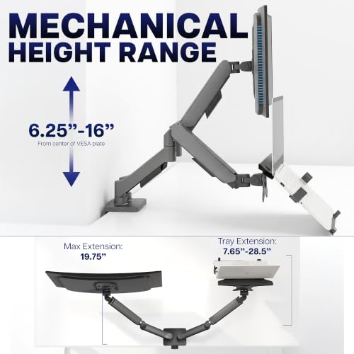 Image of VIVO Universal Adjustable Monitor and Laptop Desk Mount, 17 to 32 inch Monitors, 10 to 15.6 inch Laptops, Dual Mechanical Arm VESA Notebook Stand with C-clamp and Grommet Options, Black, STAND-V002O-L