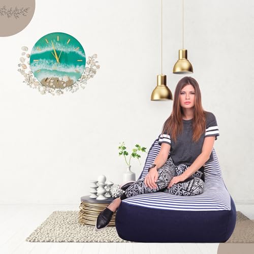 Image of Style Homez Urban Design Denim Canvas Stripes Printed Chair Bean Bag XXL Size Filled with Beans Fillers