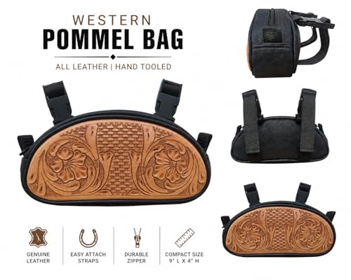 Bolsa Pommel para Silla de Montar CHALLENGER en Cuero Negro con Grabado Manual Modelo 102J01 miniatura 3