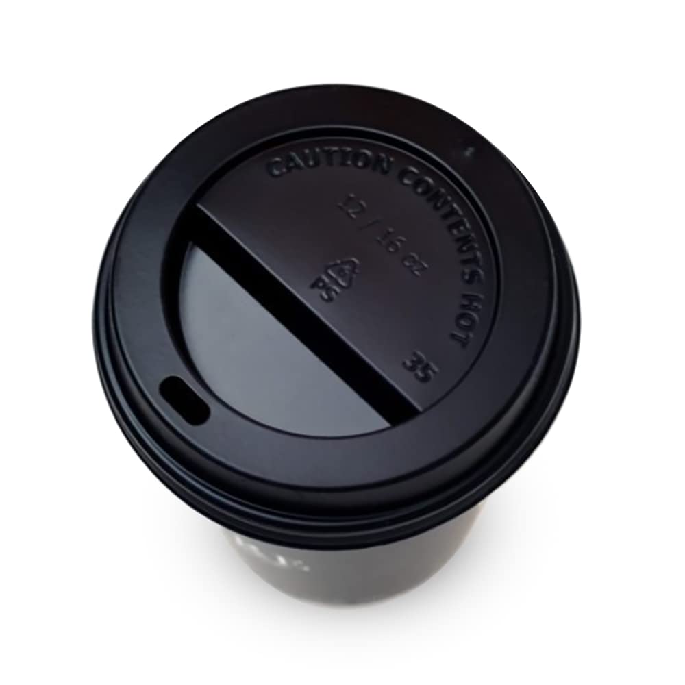 [1000 Pack] 12oz Disposable Lids for Paper Cups (Black) – Takeaway Coffee Cup Lids (Recyclable & Environmentally Friendly Sip-Through Lids)