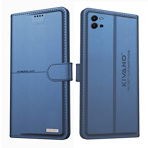 Image of KIVANO Vivo Y35 Professional Series Wallet Case | Luxurious Design | Premium | PU Leather Flip Case Back Cover - Dark Blue