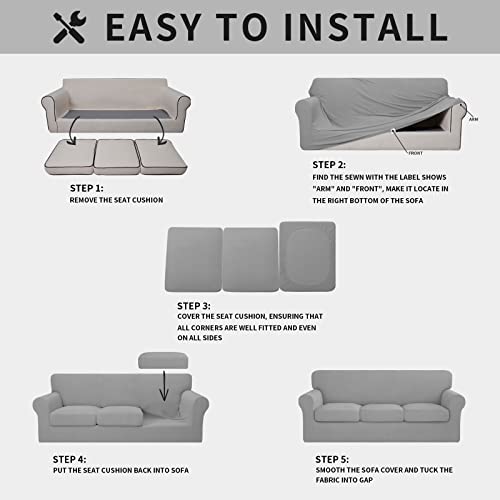 Issuntex 4 Pieces High Stretch Thicken Couch Covers, Soft Sofa Slipcover For 3 Separate Cushion Couch, Jacquard Fabric Elastic Sofa Cover Furniture Protector For Dogs (Sofa, Light Gray) #TOP4