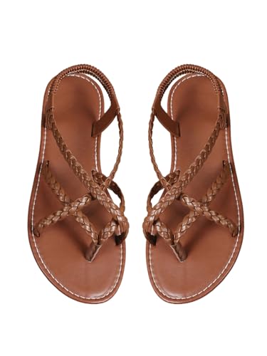 OYOANGLE Girl's Gladiator Sandal Braided Strappy Ankle Strap Flat Sandals