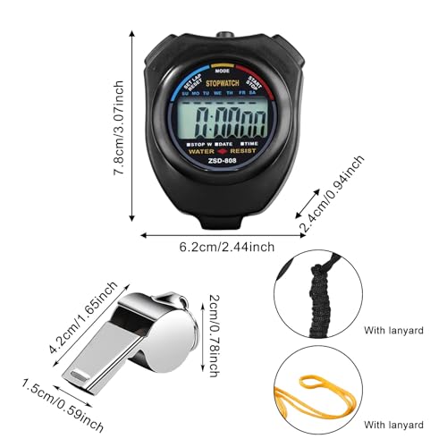 Lot de 3 chronomtres numeriques etanches avec sifflets en acier inoxydable, grand ecran, chronographe pour entraneur, fitness, course pied (Noir) – Image 3