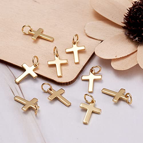 Image of Pandahall 10Pcs Golden Brass Cross Pendants Charms for Necklace Bracelet Choker Making Real 18K Gold Plated 9x12.5x1mm Hole: 3.2mm