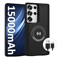 HUOBAO Akkuhülle für Samsung Galaxy S25 Ultra (15000 mAh), schnelles GaN-Ladegerät, tragbare Powerbank-Ladehülle, kabelloses Ladegerät, Backup mit 20 W USB-C-Kabel (17,5 cm), Schwarz