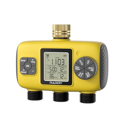 Raddy WS-8 computer per irrigazione 3 zone, Timer per irrigazione automatica smart, Water Timer irrigazione automatica/manuale, ritardo pioggia, ampio display LCD, IPX5 per giardini