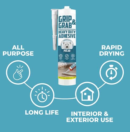 Polar Grip & Grab Heavy Duty Adhesive Pack of 1 - (1x 310ml) Solvent Free All Building Adhesive for Interior Wood, Ceramic, Metal & More