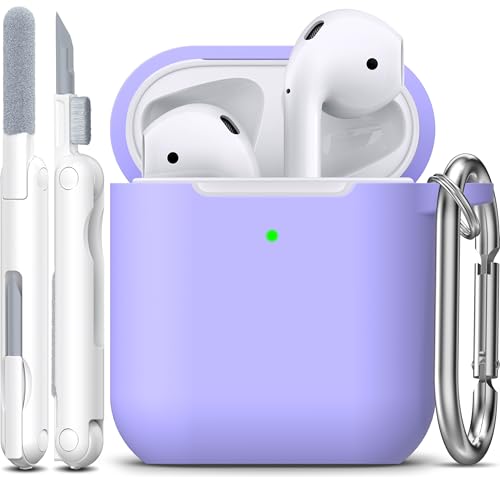 Image of AirPods Case Cover with Keychain, R-fun Full Protective Silicone AirPods Accessories Skin Cover for Women Girl with Apple AirPods Wireless Charging Case,Front LED Visible-Lilac