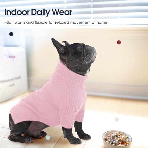Image of Turtleneck Dog Sweater, Thermal Knitted Sweater for Small Dogs (Pink, M)