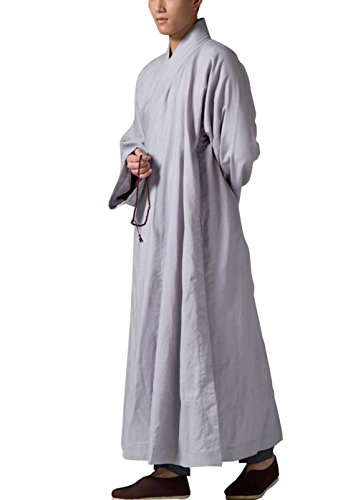 Gray Men's Long Gown Traditional Buddhist Meditation Monk Robe