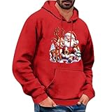 2024 Sudadera Navidad Ofertas,Sudaderas Hombres con Capucha de Forro Polar Navideño Casual Jersey Navideño Feo con Estampado de Papá Noel Sueltos Cómodo Ugly Xmas Pullover Navideñas Regalos Navidad