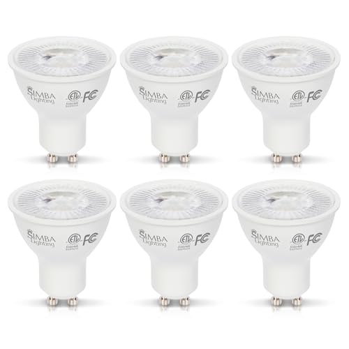 Simba Lighting LED GU10 5W ETL Listed Dimmable Spot Light Bulb (6 Pack) Halogen 50W Replacement MR16 Shape for Accent, Track Lighting, 38° Beam Angle, 120V, Twist-N-Lock Bipin Base, 5000K Daylight
