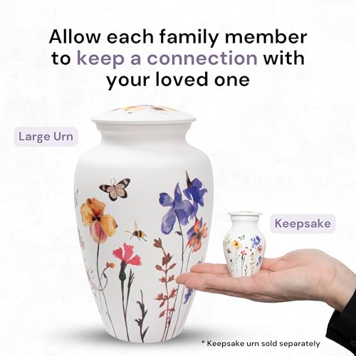 Image of Cremation Urns for Human Ashes Adult Female | Human Urn for Ashes for Women | Decorative for Cremation, Funeral, Burial, Home | Handcrafted Large Size - Wildflower
