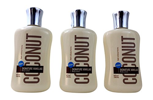 Bath & Body Works Coconut Signature Vanillas Body Lotion 8 Oz, 236 Ml each (Set of 3)