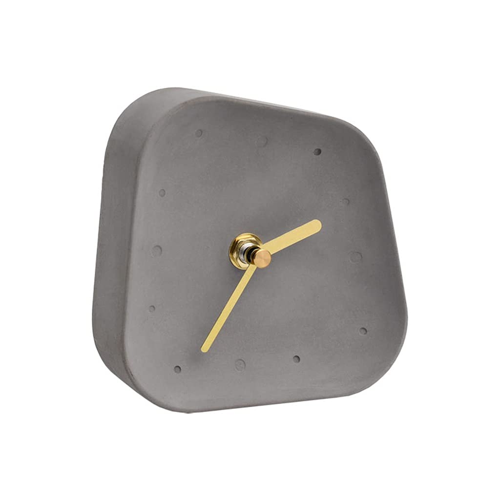 HRWLY Home Decoration Accessories Geometry Shaped Cement Table Clock Desktop Mute Concrete Small Desk(Argento)