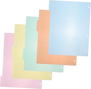 CRAFTHROU 10 Peças Placa De Índice Divisor Pastas De Plástico Pastas De Cores Adesivos Transparentes Suprimentos Estéticos Divisórias A5 Divisórias De 6 Furos Para Fichário De 3 Argolas De