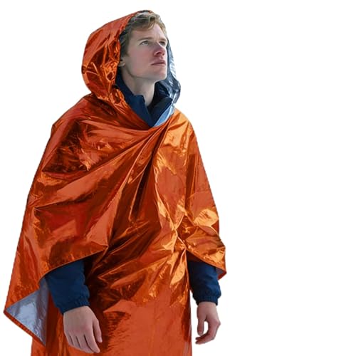Paquete de 4 ponchos de emergencia y forro de manta de Mylar, poncho de lluvia impermeable, poncho plegable reutilizable, poncho de supervivencia para acampar y senderismo, rescate, kit de emergencia