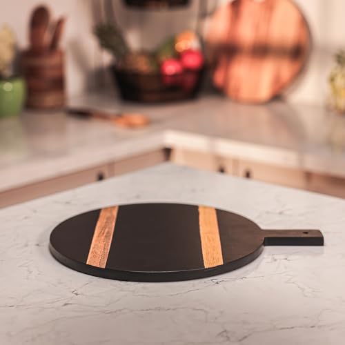 Image of Stripe a Pose Serving Board with Enamel Finish | Multipurpose Wooden Cutting Board, Serving Platter, Pizza Tray & Charcuterie Board | Ideal Gift