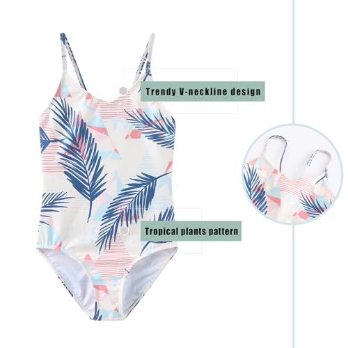 Image of Girls One Piece Swimsuits Hawaiian Floral Bathing Suit for Kids Adjustable Straps Swimwear 3-16 Years