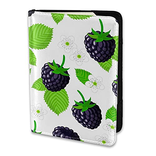 Exotic Fruits Flowers Leaves Black Berry Lightweight Leather Passport Case Cover For Women Men Kids,With Id Card Slots Travel Document Organizer Passport Protector Cases 5.5 In,Unisex