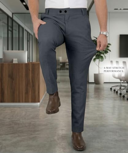 Image of Mehrang Men's Stretchable Stretchable Formal Pant Trousers | Stylish Slim Fit Men's Wear Trousers for Office or Party | Polycotton Knitted Fabric