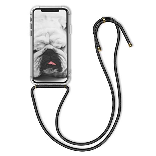 kwmobile Crossbody Case Compatible with Apple iPhone X - Clear Transparent TPU Cell Phone Cover with Neck Cord Lanyard Strap - Transparent/Black