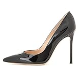  EDEFS Escarpins Vernis Noir Talon Aiguille Bout Pointu PU Cuir Talons 10 CM Grande Taille - T.43
