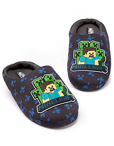 Minecraft Slippers Biños Niños Blue Creeper Vs Zombie Tnt House Zapatos